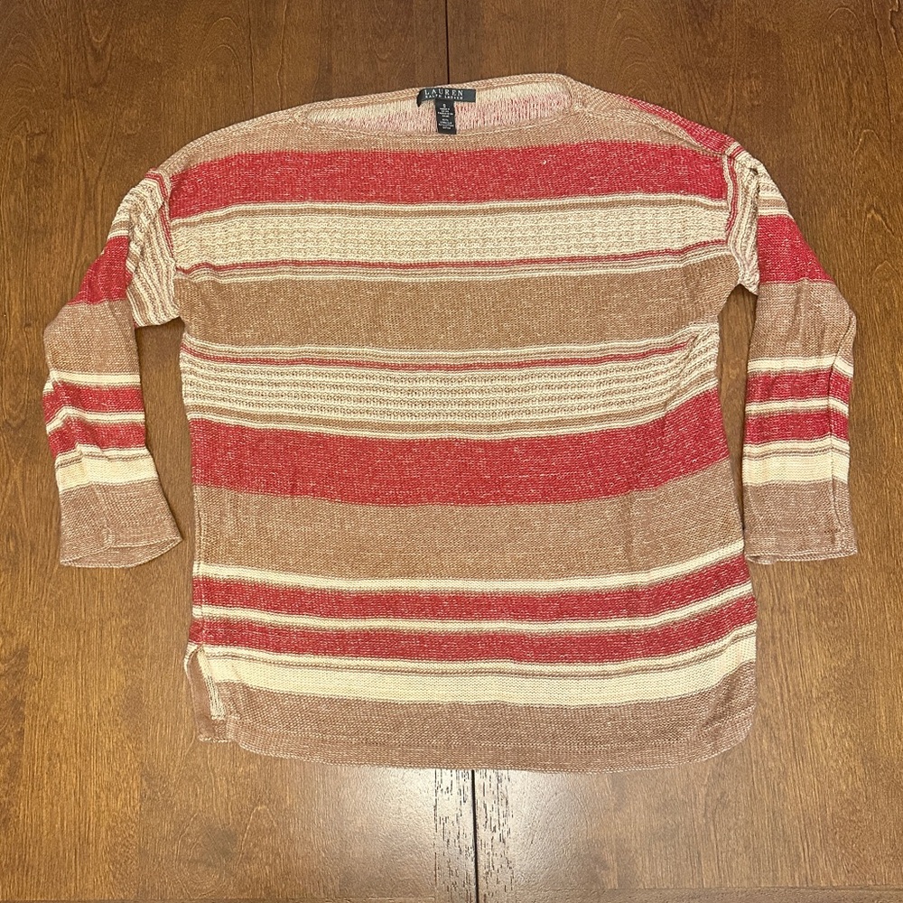 Lauren Ralph Lauren Red, Cream, and Brown Striped Sweater